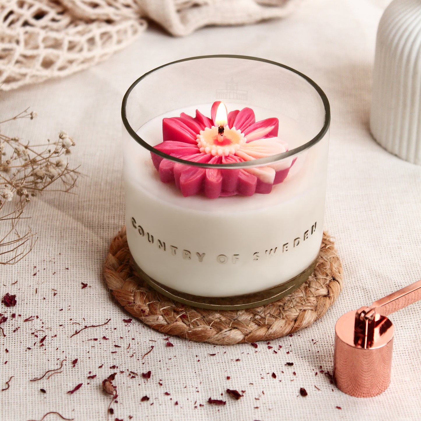 Crafted Candle – White Musk with Floral Topper